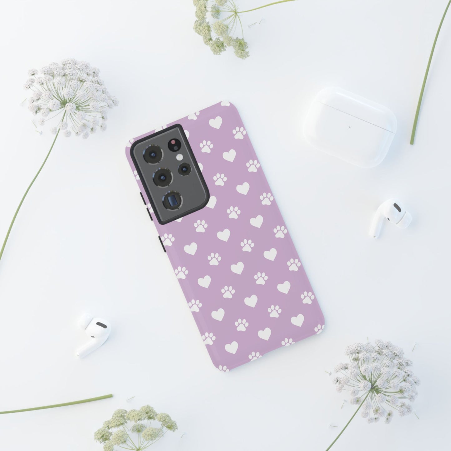 Purple Hearts & Paw Prints - Cute Pet Lover Samsung Galaxy Case - BOGO Cases