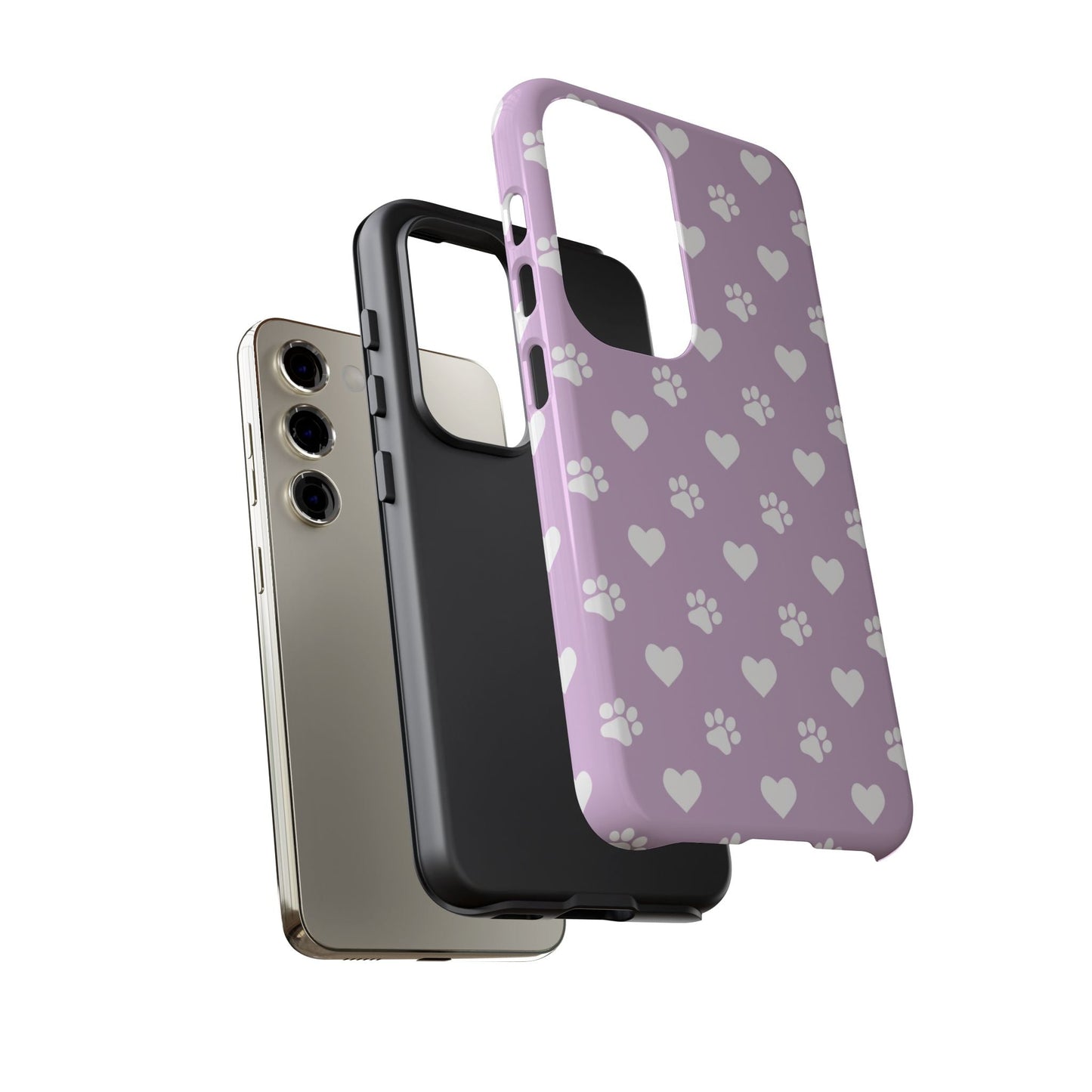 Purple Hearts & Paw Prints - Cute Pet Lover Samsung Galaxy Case - BOGO Cases