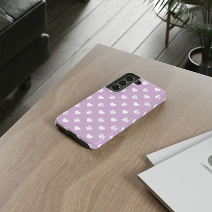 Purple Hearts & Paw Prints - Cute Pet Lover Samsung Galaxy Case - BOGO Cases