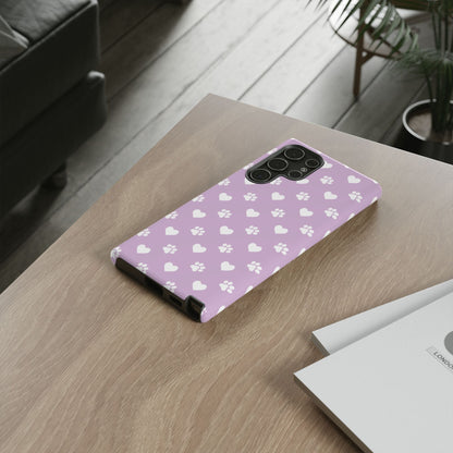 Purple Hearts & Paw Prints - Cute Pet Lover Samsung Galaxy Case - BOGO Cases
