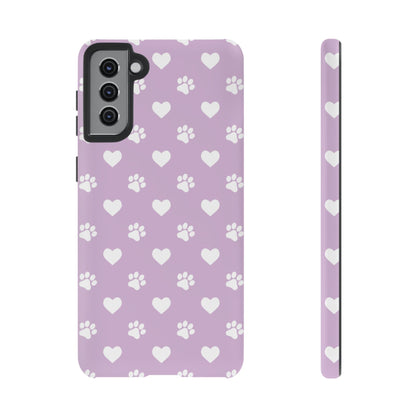 Purple Hearts & Paw Prints - Cute Pet Lover Samsung Galaxy Case - BOGO Cases