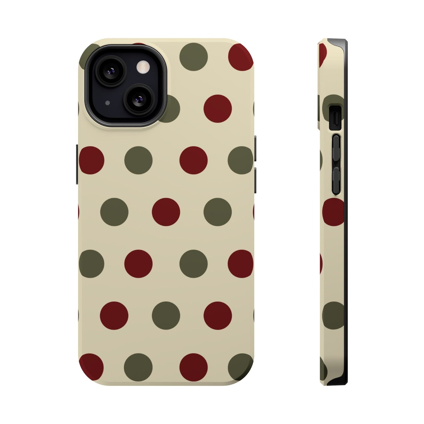 Red & Green Polka Dots on Cream – MagSafe iPhone Case - BOGO Cases