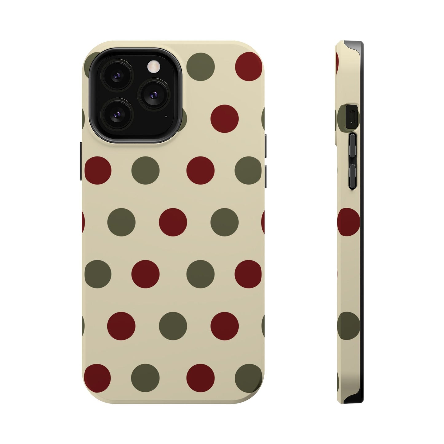 Red & Green Polka Dots on Cream – MagSafe iPhone Case - BOGO Cases
