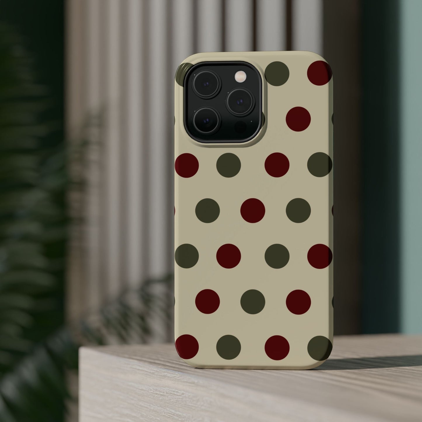 Red & Green Polka Dots on Cream – MagSafe iPhone Case - BOGO Cases