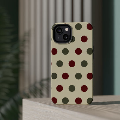 Red & Green Polka Dots on Cream – MagSafe iPhone Case - BOGO Cases