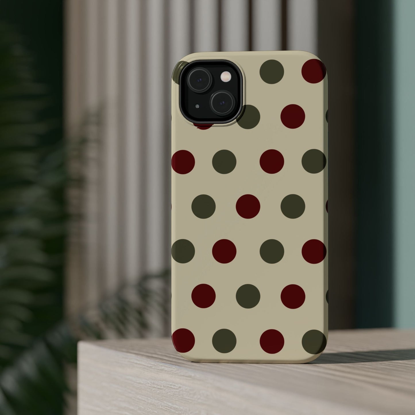 Red & Green Polka Dots on Cream – MagSafe iPhone Case - BOGO Cases