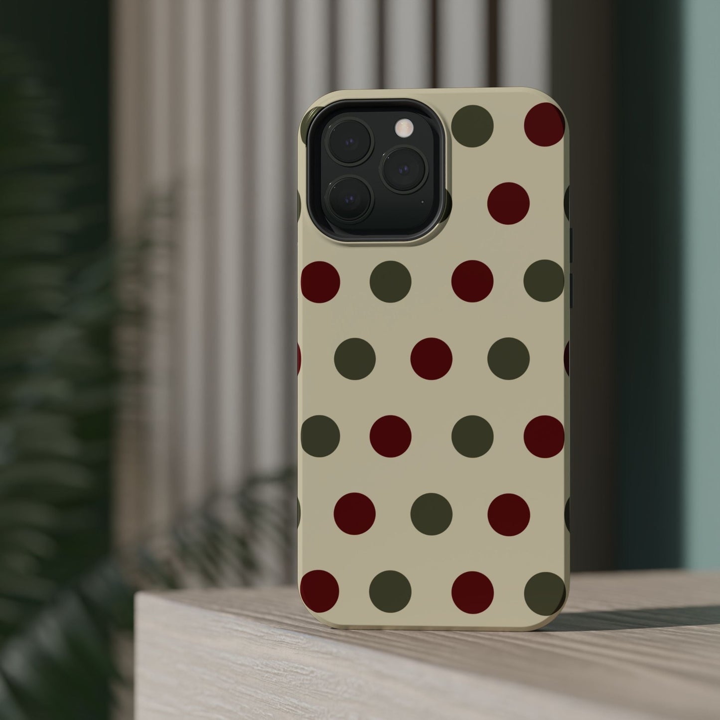 Red & Green Polka Dots on Cream – MagSafe iPhone Case - BOGO Cases