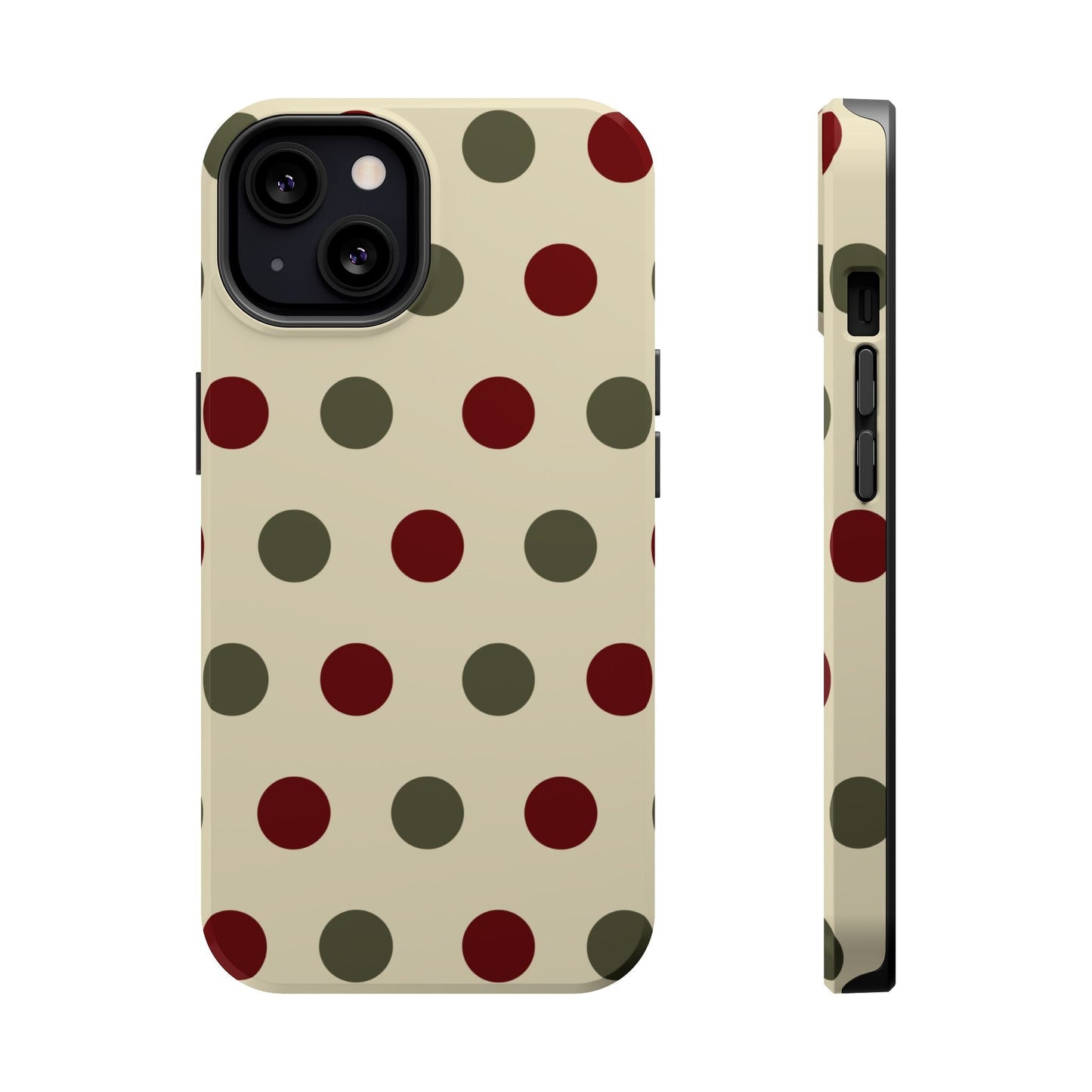 Red & Green Polka Dots on Cream – MagSafe iPhone Case - BOGO Cases