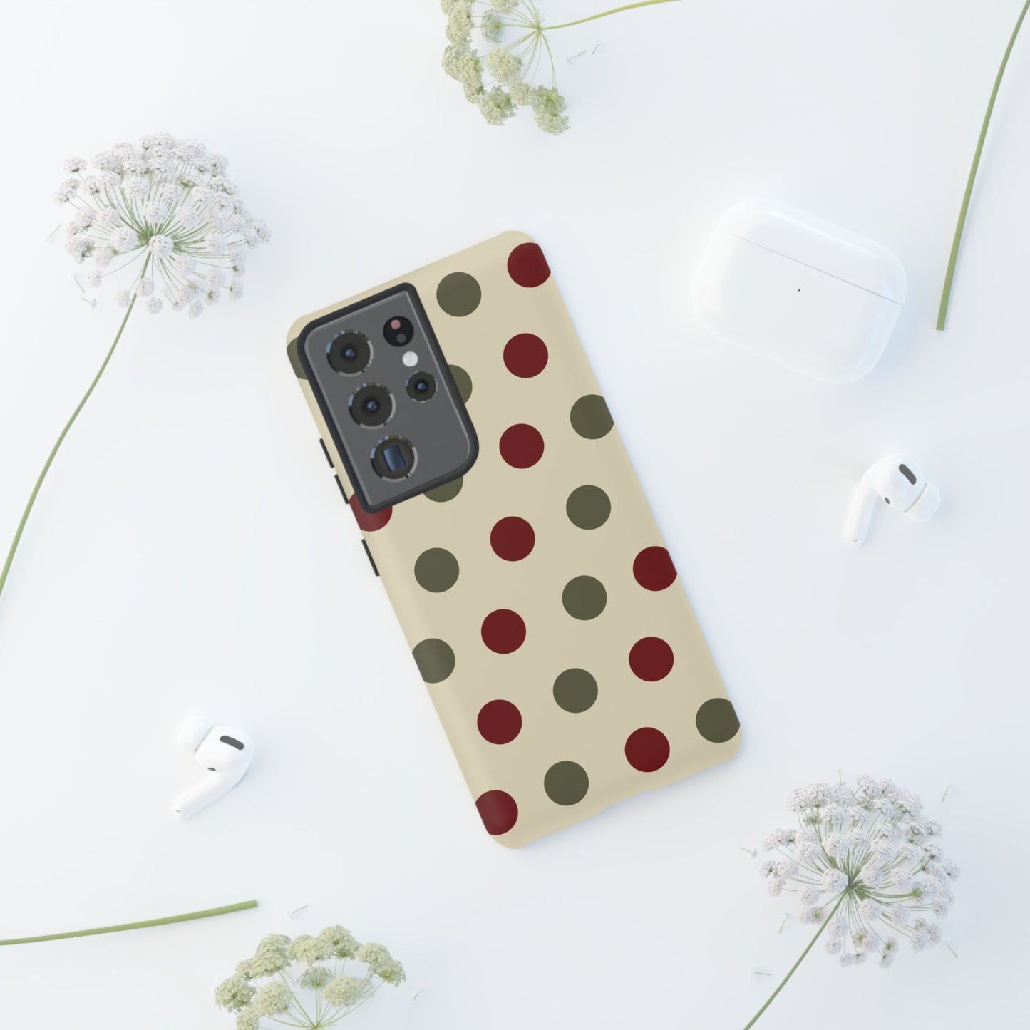 Red & Green Polka Dots on Cream – Samsung Galaxy Case - BOGO Cases