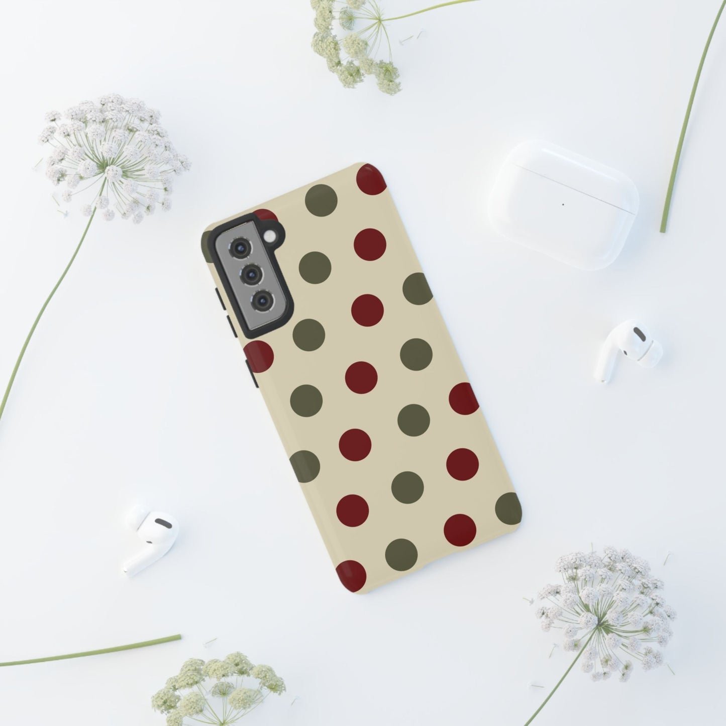 Red & Green Polka Dots on Cream – Samsung Galaxy Case - BOGO Cases