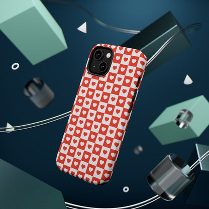 Red & White Heart Checkerboard – MagSafe iPhone Case - BOGO Cases