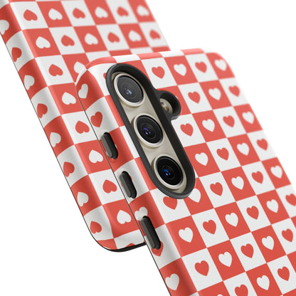 Red & White Heart Checkerboard – Samsung Galaxy Case - BOGO Cases
