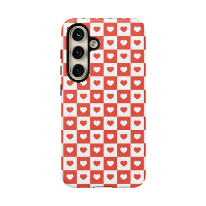 Red & White Heart Checkerboard – Samsung Galaxy Case - BOGO Cases