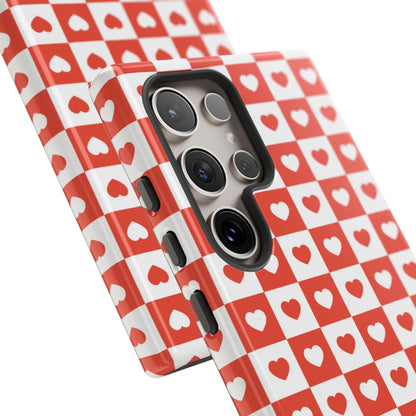 Red & White Heart Checkerboard – Samsung Galaxy Case - BOGO Cases