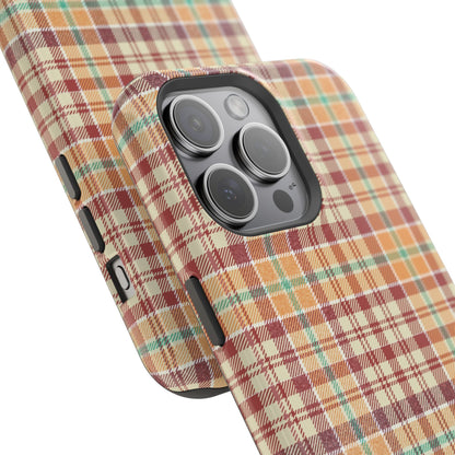 Retro Chic Plaid MagSafe iPhone Case in Red, Orange, Green & Cream – Vintage Design Meets Modern Tech - BOGO Cases