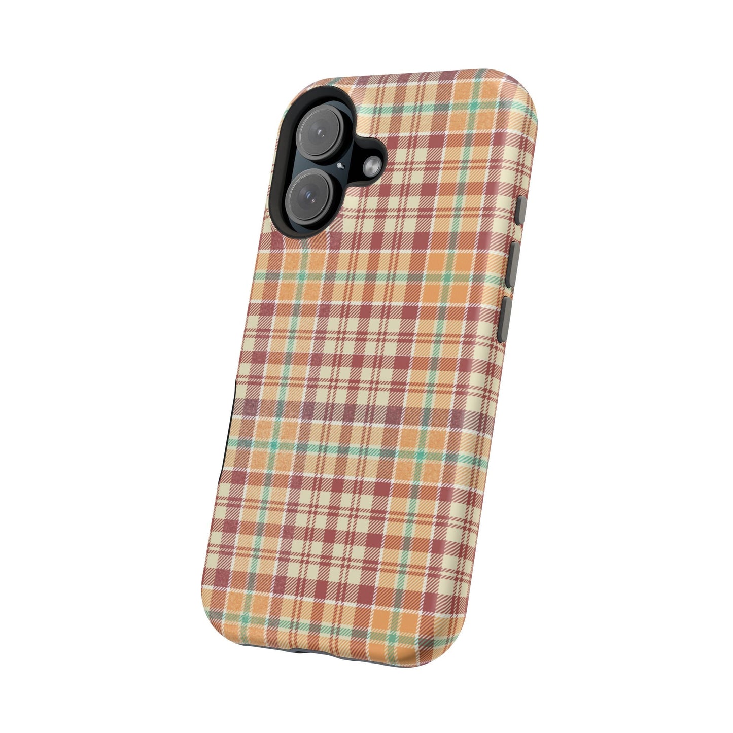 Retro Chic Plaid MagSafe iPhone Case in Red, Orange, Green & Cream – Vintage Design Meets Modern Tech - BOGO Cases