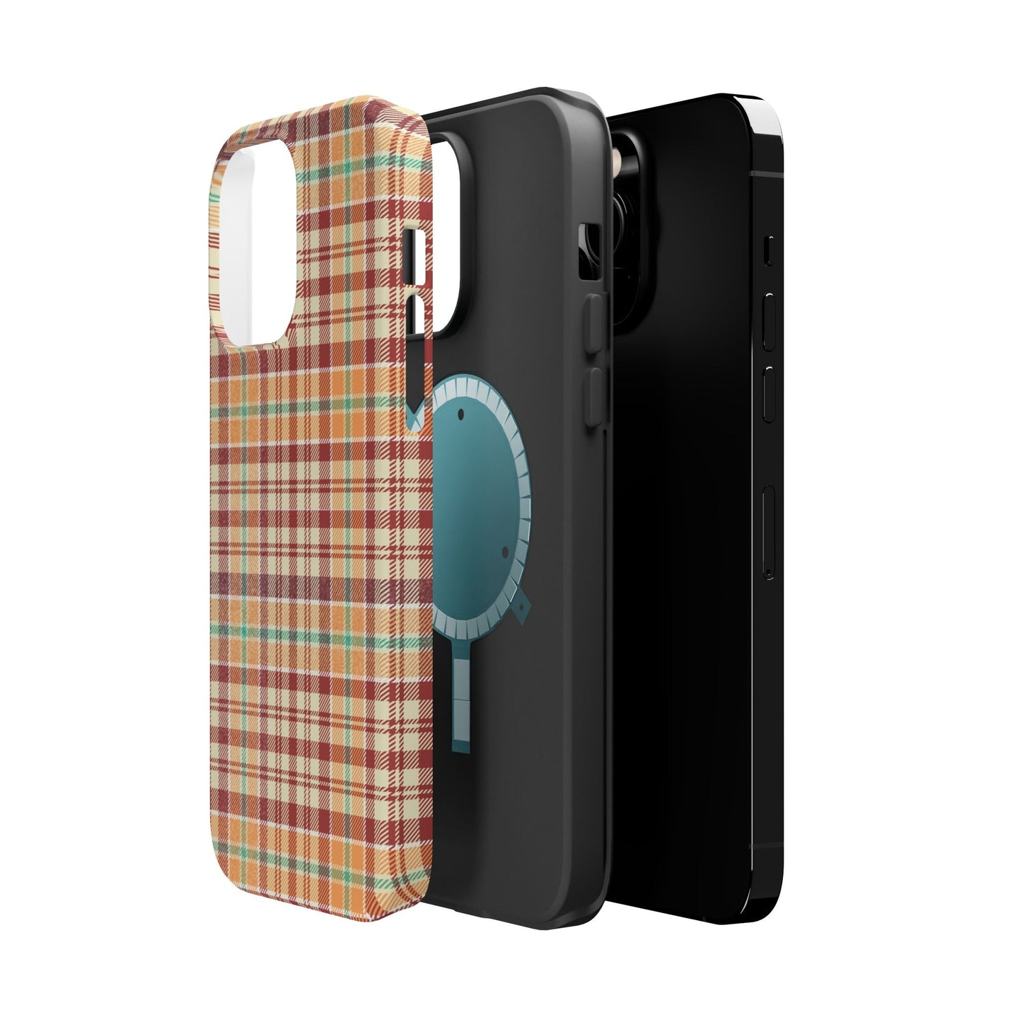 Retro Chic Plaid MagSafe iPhone Case in Red, Orange, Green & Cream – Vintage Design Meets Modern Tech - BOGO Cases