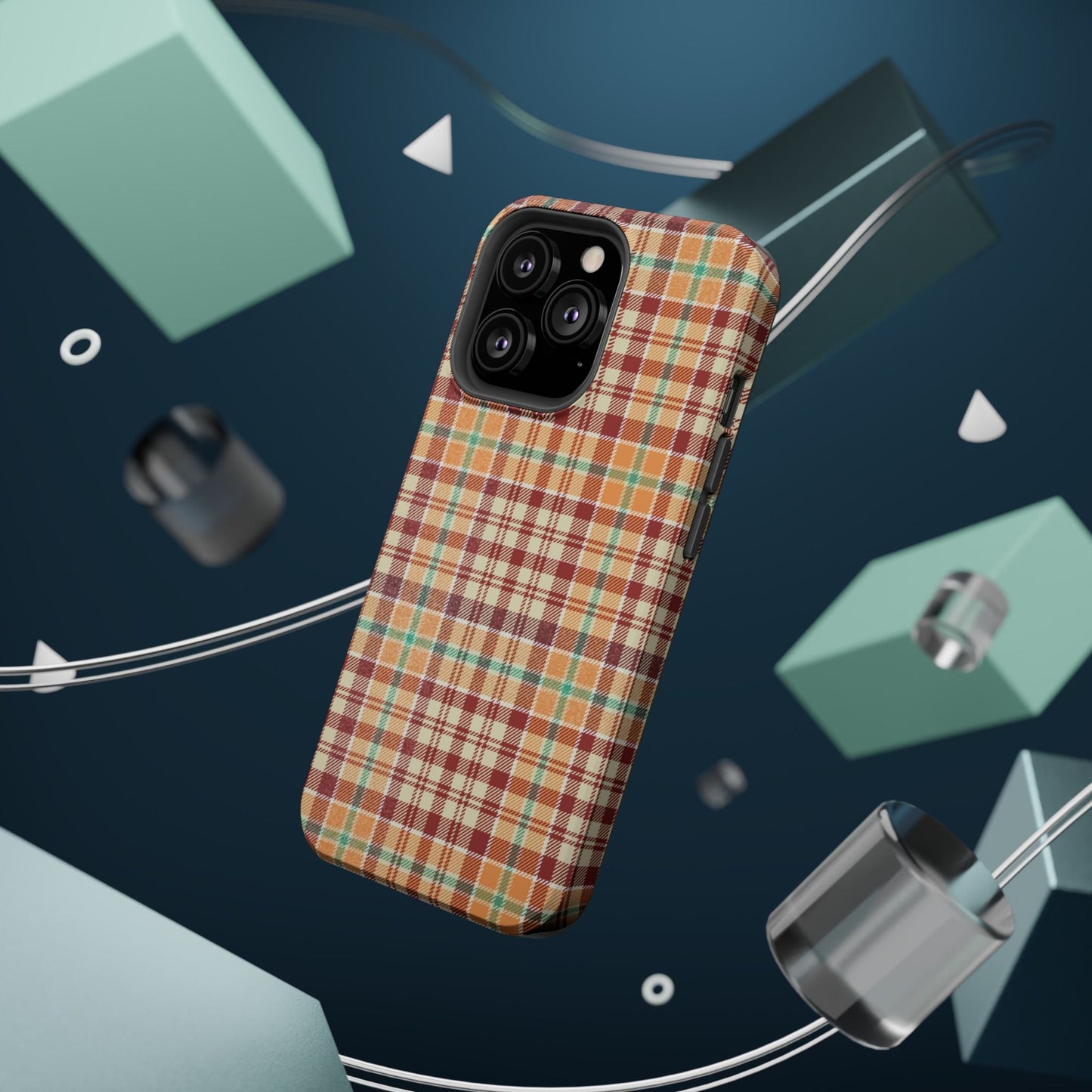 Retro Chic Plaid MagSafe iPhone Case in Red, Orange, Green & Cream – Vintage Design Meets Modern Tech - BOGO Cases
