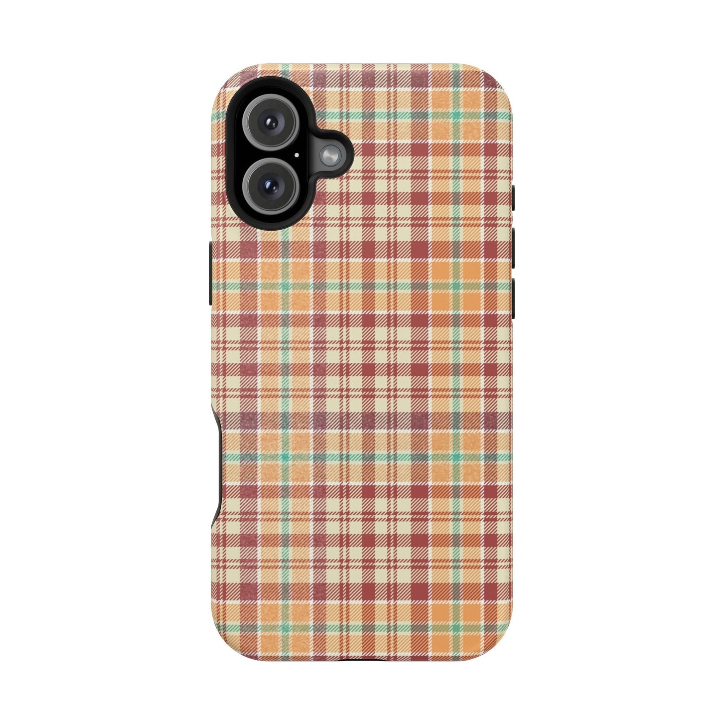 Retro Chic Plaid MagSafe iPhone Case in Red, Orange, Green & Cream – Vintage Design Meets Modern Tech - BOGO Cases