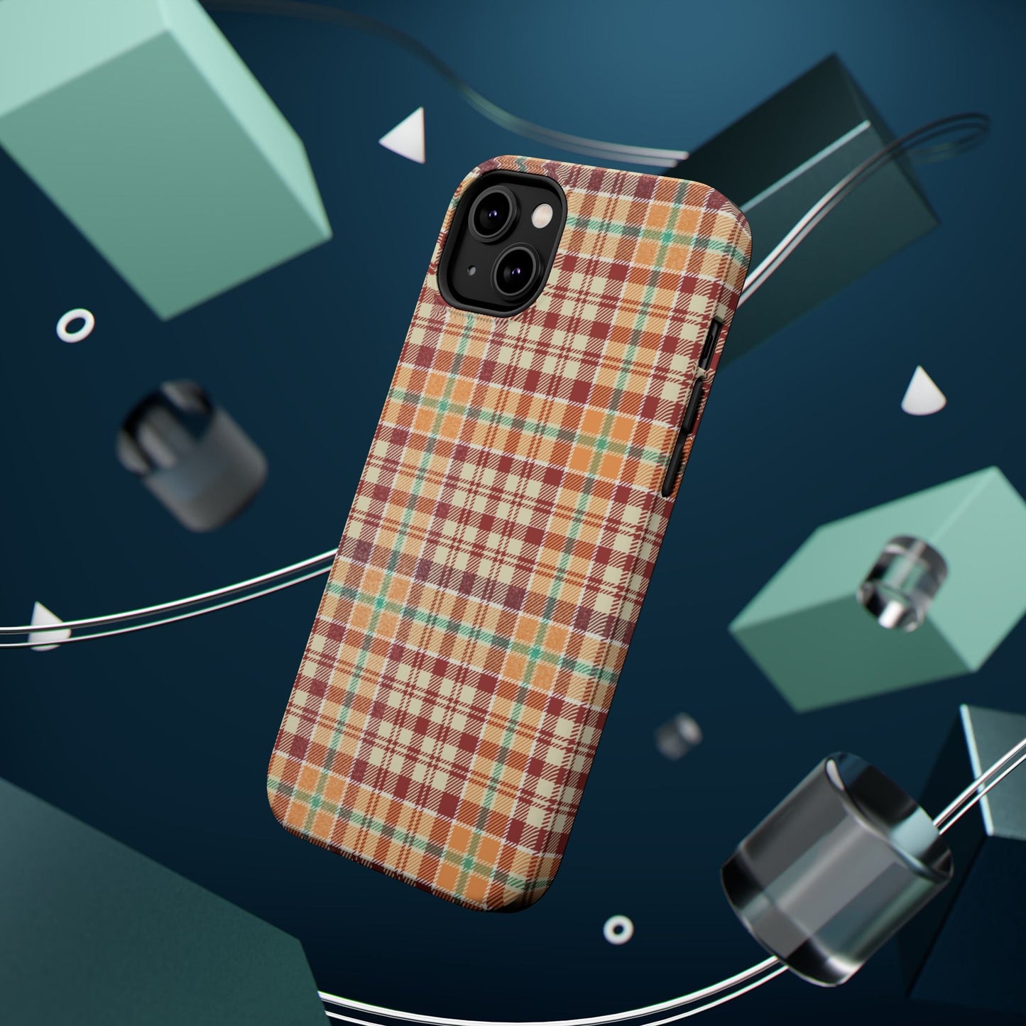 Retro Chic Plaid MagSafe iPhone Case in Red, Orange, Green & Cream – Vintage Design Meets Modern Tech - BOGO Cases