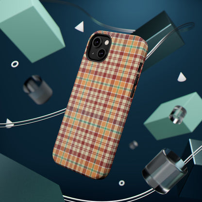 Retro Chic Plaid MagSafe iPhone Case in Red, Orange, Green & Cream – Vintage Design Meets Modern Tech - BOGO Cases