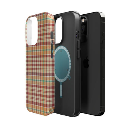 Retro Chic Plaid MagSafe iPhone Case in Red, Orange, Green & Cream – Vintage Design Meets Modern Tech - BOGO Cases