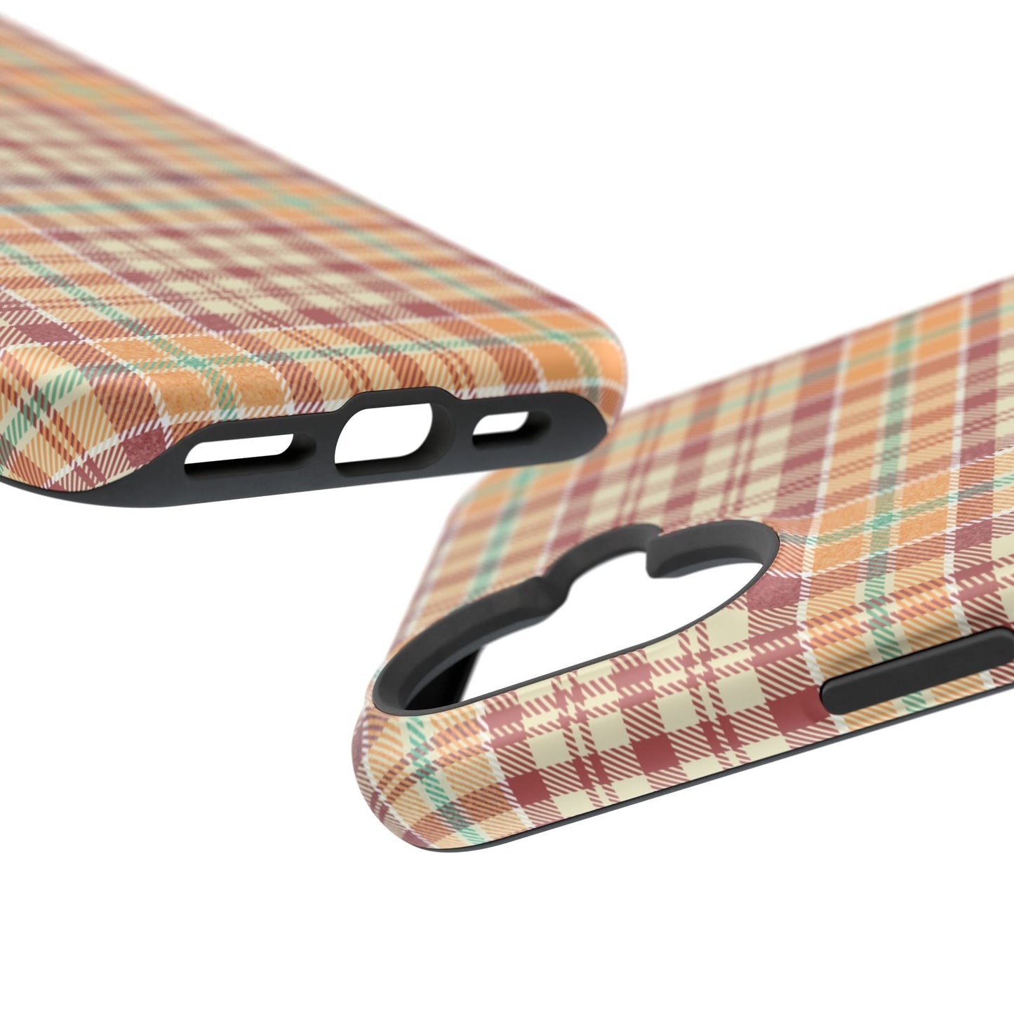 Retro Chic Plaid MagSafe iPhone Case in Red, Orange, Green & Cream – Vintage Design Meets Modern Tech - BOGO Cases