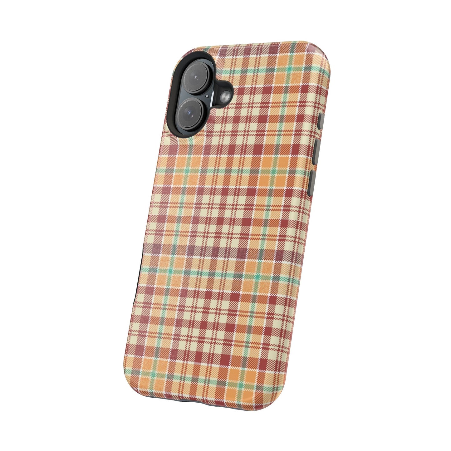 Retro Chic Plaid MagSafe iPhone Case in Red, Orange, Green & Cream – Vintage Design Meets Modern Tech - BOGO Cases