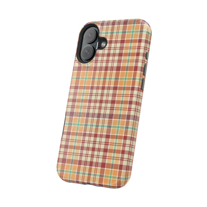 Retro Chic Plaid MagSafe iPhone Case in Red, Orange, Green & Cream – Vintage Design Meets Modern Tech - BOGO Cases