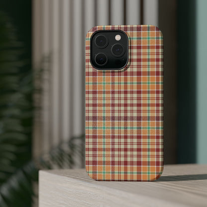 Retro Chic Plaid MagSafe iPhone Case in Red, Orange, Green & Cream – Vintage Design Meets Modern Tech - BOGO Cases