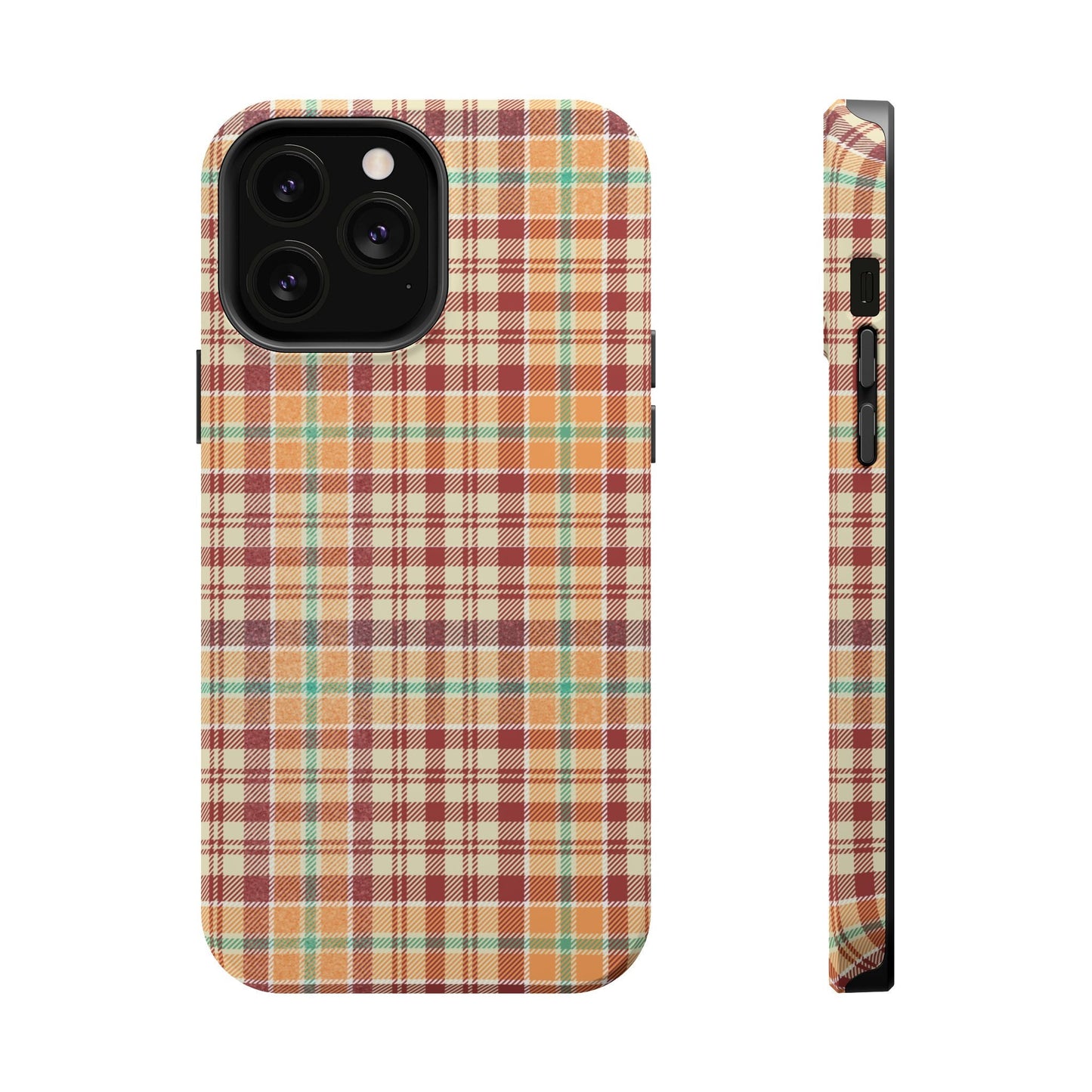 Retro Chic Plaid MagSafe iPhone Case in Red, Orange, Green & Cream – Vintage Design Meets Modern Tech - BOGO Cases