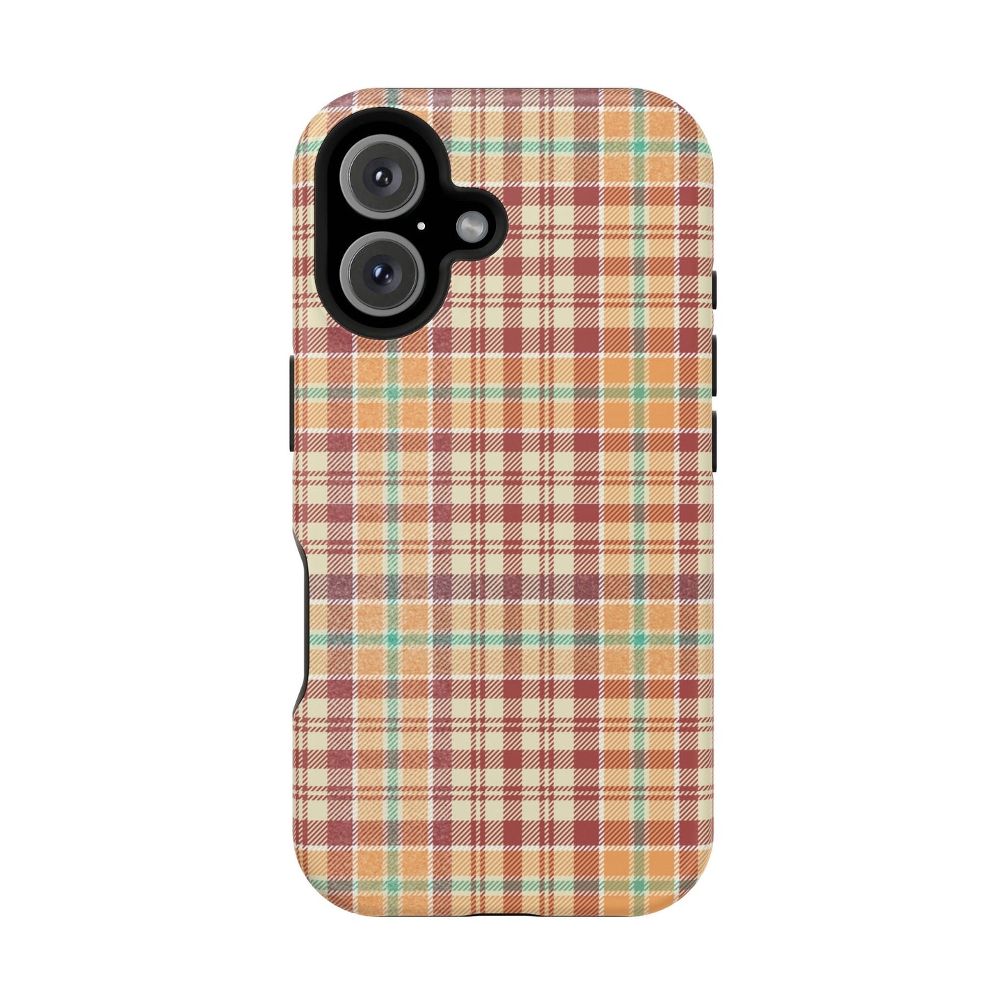 Retro Chic Plaid MagSafe iPhone Case in Red, Orange, Green & Cream – Vintage Design Meets Modern Tech - BOGO Cases