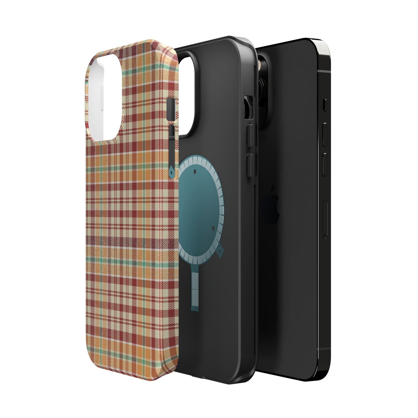 Retro Chic Plaid MagSafe iPhone Case in Red, Orange, Green & Cream – Vintage Design Meets Modern Tech - BOGO Cases