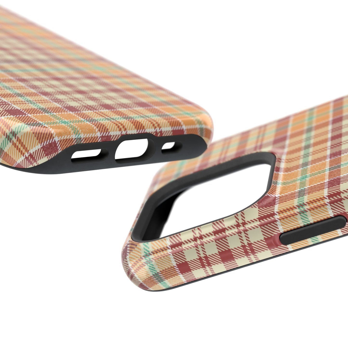Retro Chic Plaid MagSafe iPhone Case in Red, Orange, Green & Cream – Vintage Design Meets Modern Tech - BOGO Cases