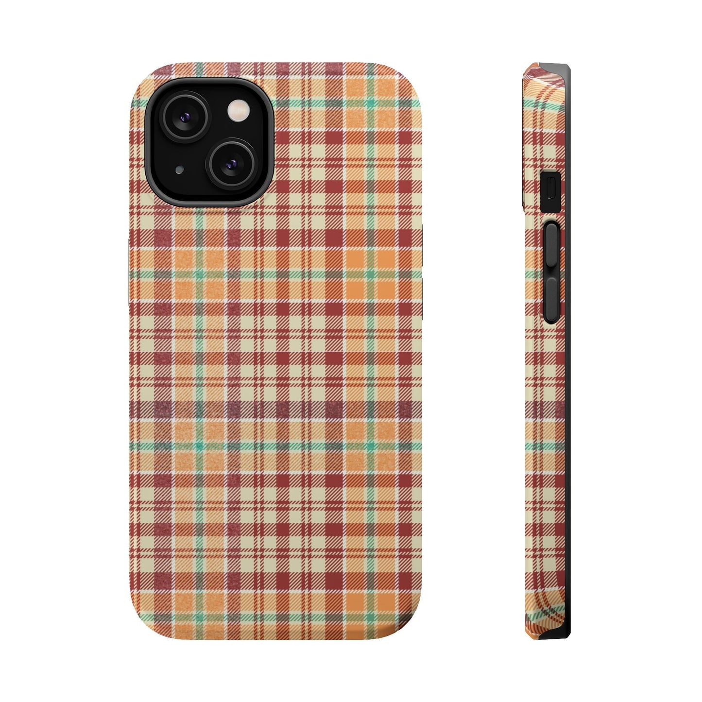 Retro Chic Plaid MagSafe iPhone Case in Red, Orange, Green & Cream – Vintage Design Meets Modern Tech - BOGO Cases