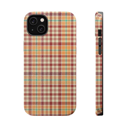 Retro Chic Plaid MagSafe iPhone Case in Red, Orange, Green & Cream – Vintage Design Meets Modern Tech - BOGO Cases