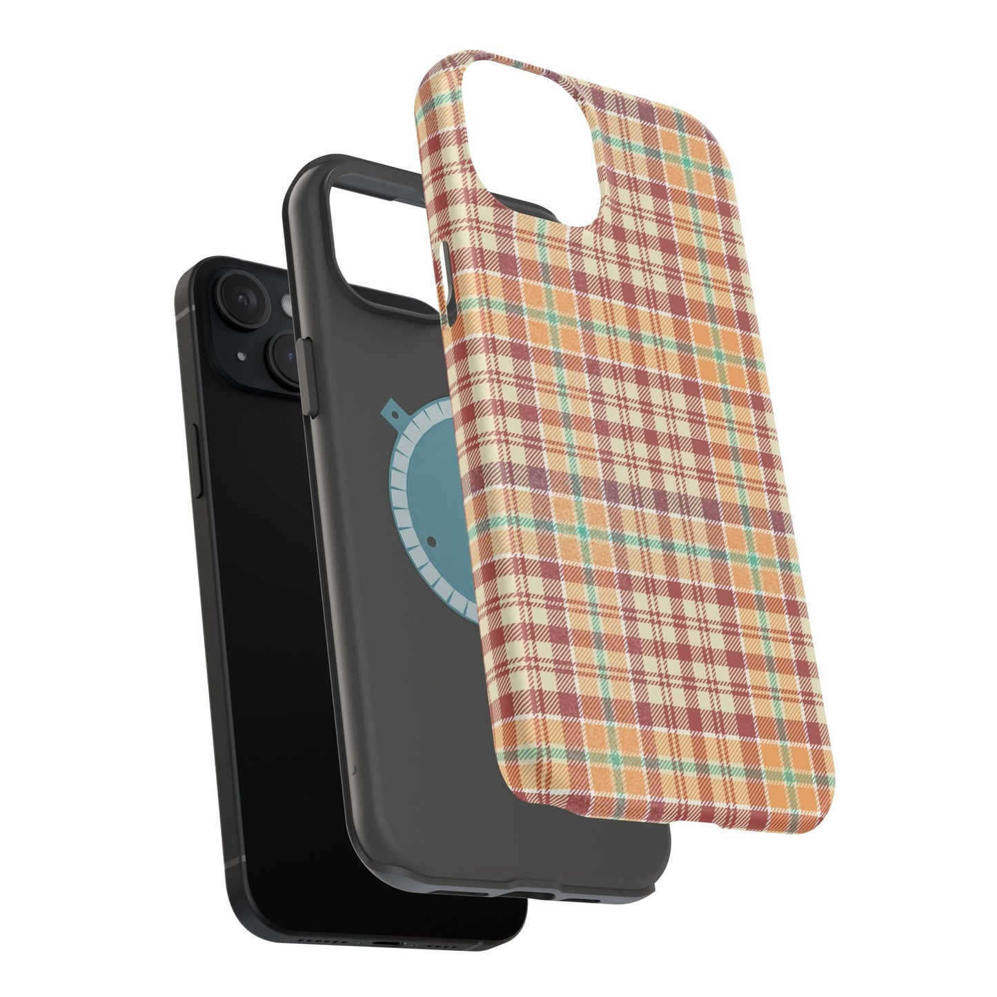 Retro Chic Plaid MagSafe iPhone Case in Red, Orange, Green & Cream – Vintage Design Meets Modern Tech - BOGO Cases