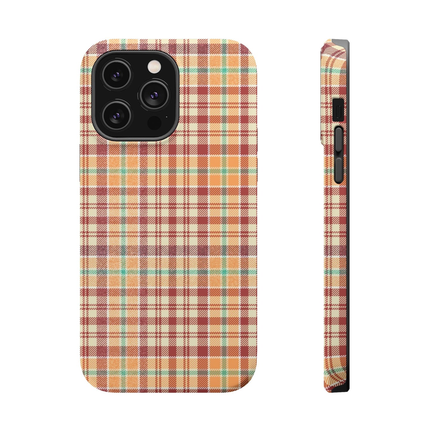 Retro Chic Plaid MagSafe iPhone Case in Red, Orange, Green & Cream – Vintage Design Meets Modern Tech - BOGO Cases