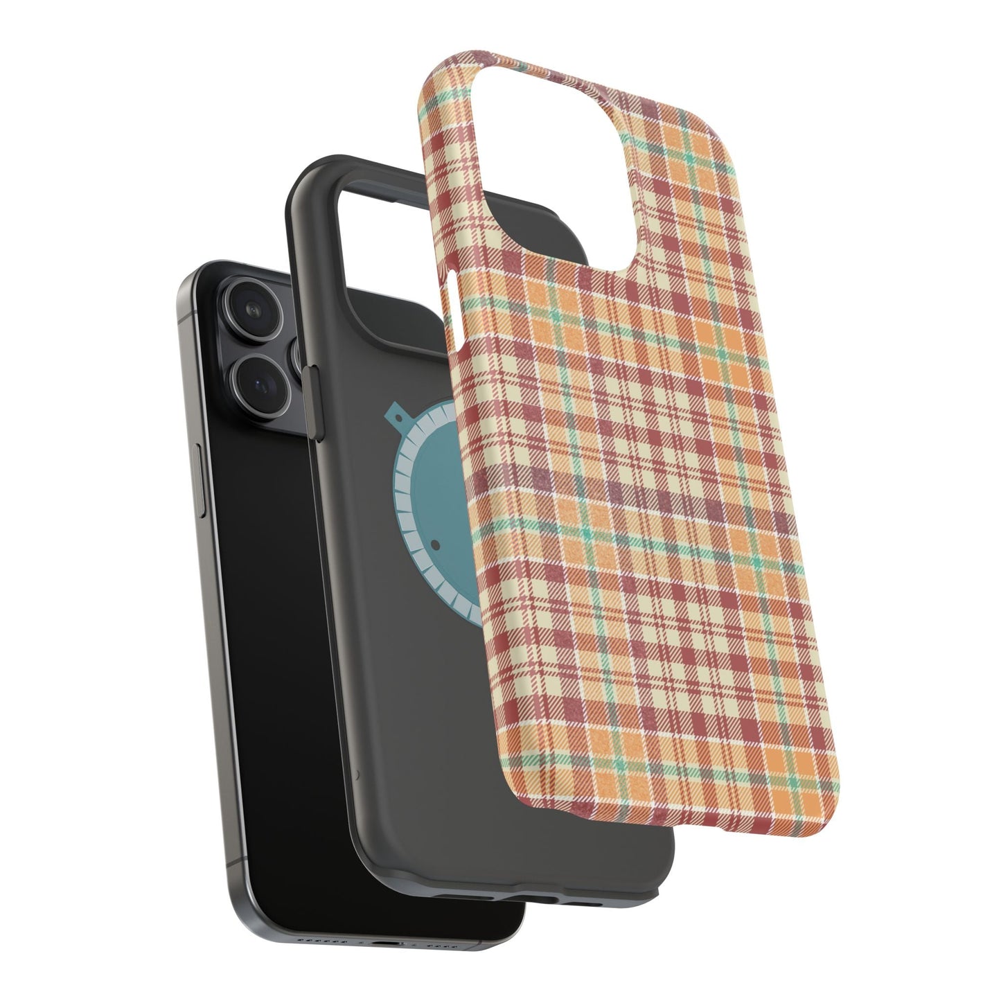 Retro Chic Plaid MagSafe iPhone Case in Red, Orange, Green & Cream – Vintage Design Meets Modern Tech - BOGO Cases