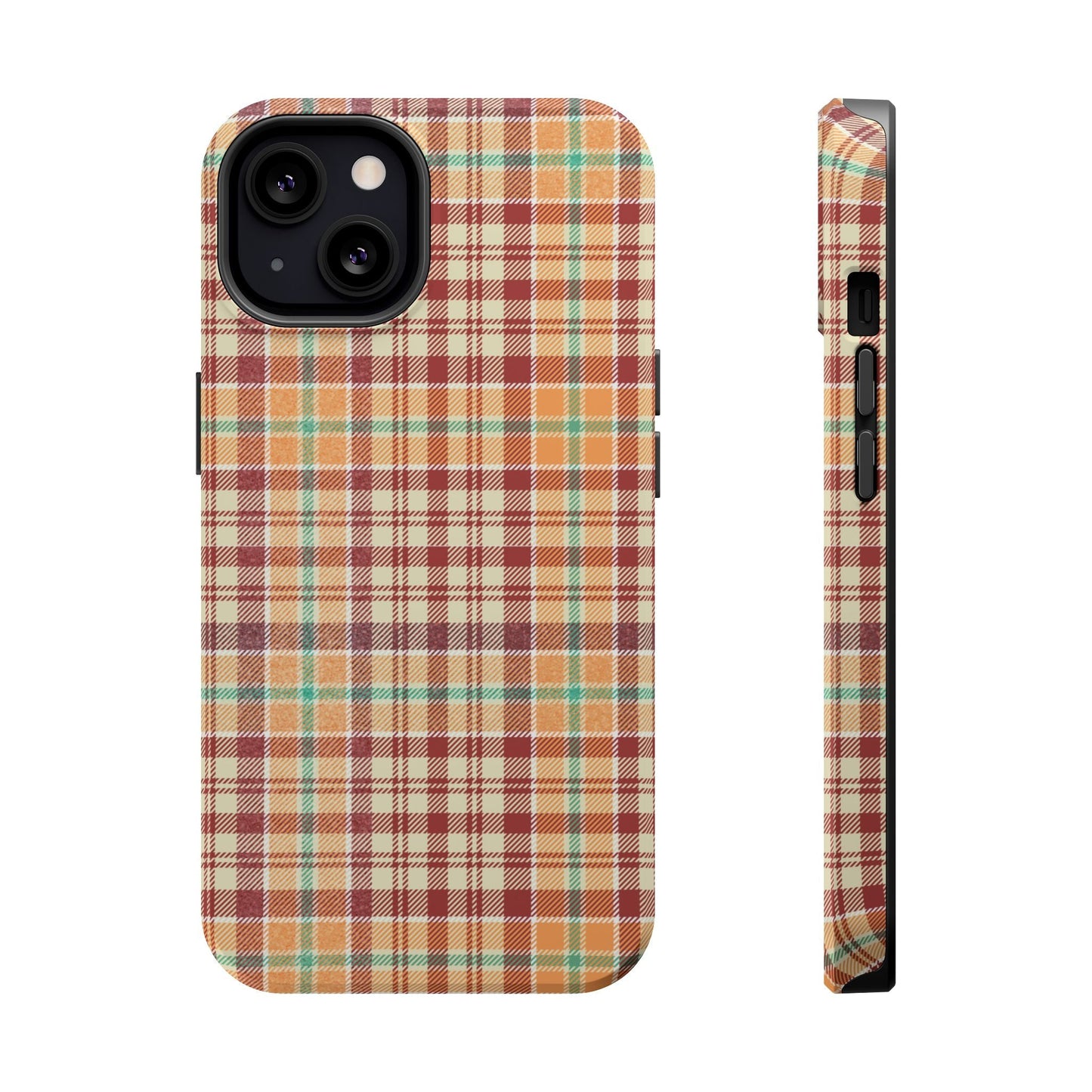Retro Chic Plaid MagSafe iPhone Case in Red, Orange, Green & Cream – Vintage Design Meets Modern Tech - BOGO Cases