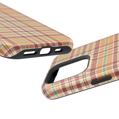 Retro Chic Plaid MagSafe iPhone Case in Red, Orange, Green & Cream – Vintage Design Meets Modern Tech - BOGO Cases