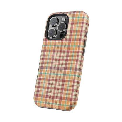 Retro Chic Plaid MagSafe iPhone Case in Red, Orange, Green & Cream – Vintage Design Meets Modern Tech - BOGO Cases