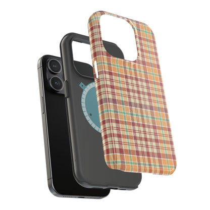 Retro Chic Plaid MagSafe iPhone Case in Red, Orange, Green & Cream – Vintage Design Meets Modern Tech - BOGO Cases