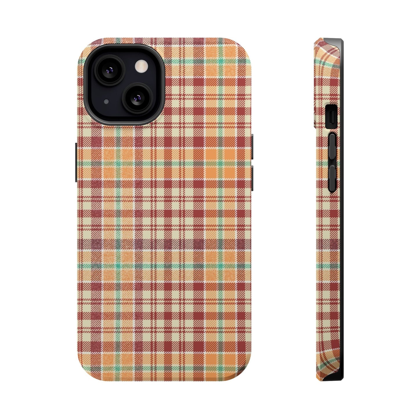 Retro Chic Plaid MagSafe iPhone Case in Red, Orange, Green & Cream – Vintage Design Meets Modern Tech - BOGO Cases