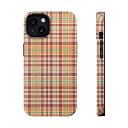 Retro Chic Plaid MagSafe iPhone Case in Red, Orange, Green & Cream – Vintage Design Meets Modern Tech - BOGO Cases