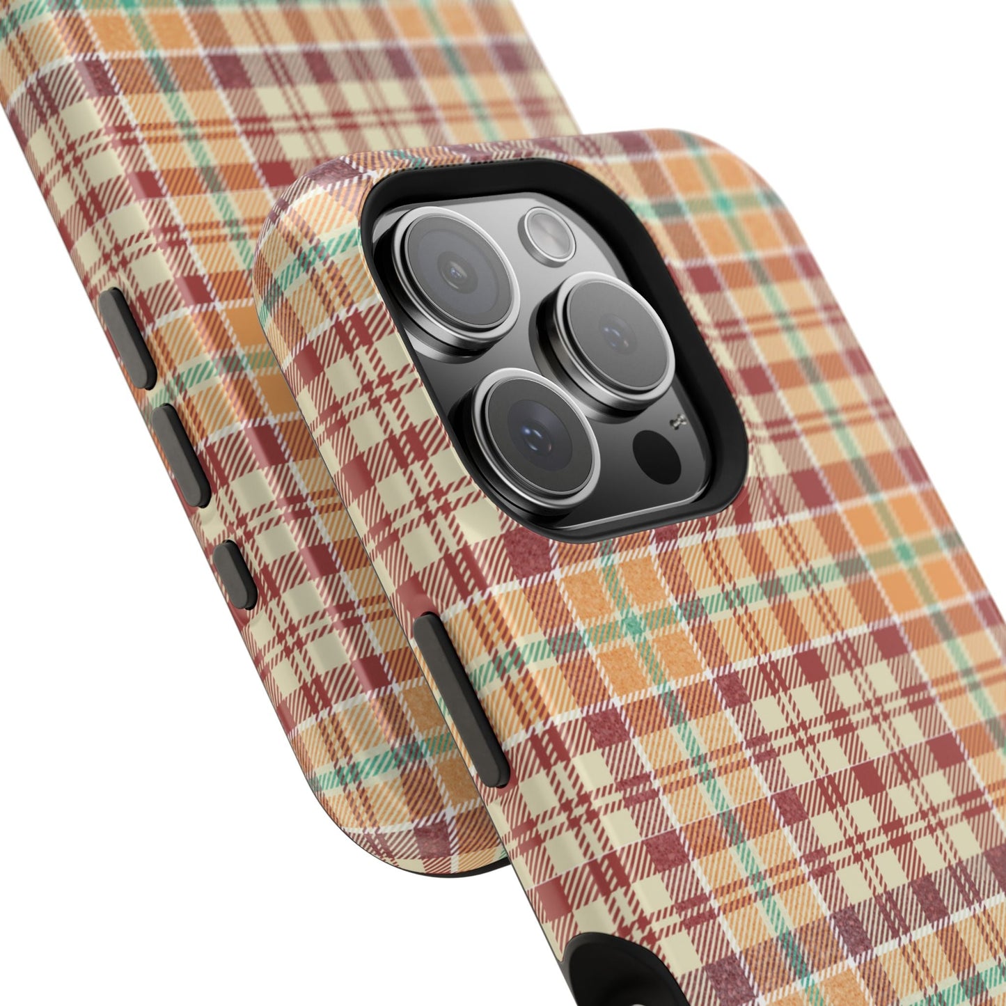 Retro Chic Plaid MagSafe iPhone Case in Red, Orange, Green & Cream – Vintage Design Meets Modern Tech - BOGO Cases