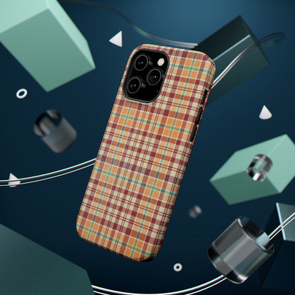 Retro Chic Plaid MagSafe iPhone Case in Red, Orange, Green & Cream – Vintage Design Meets Modern Tech - BOGO Cases