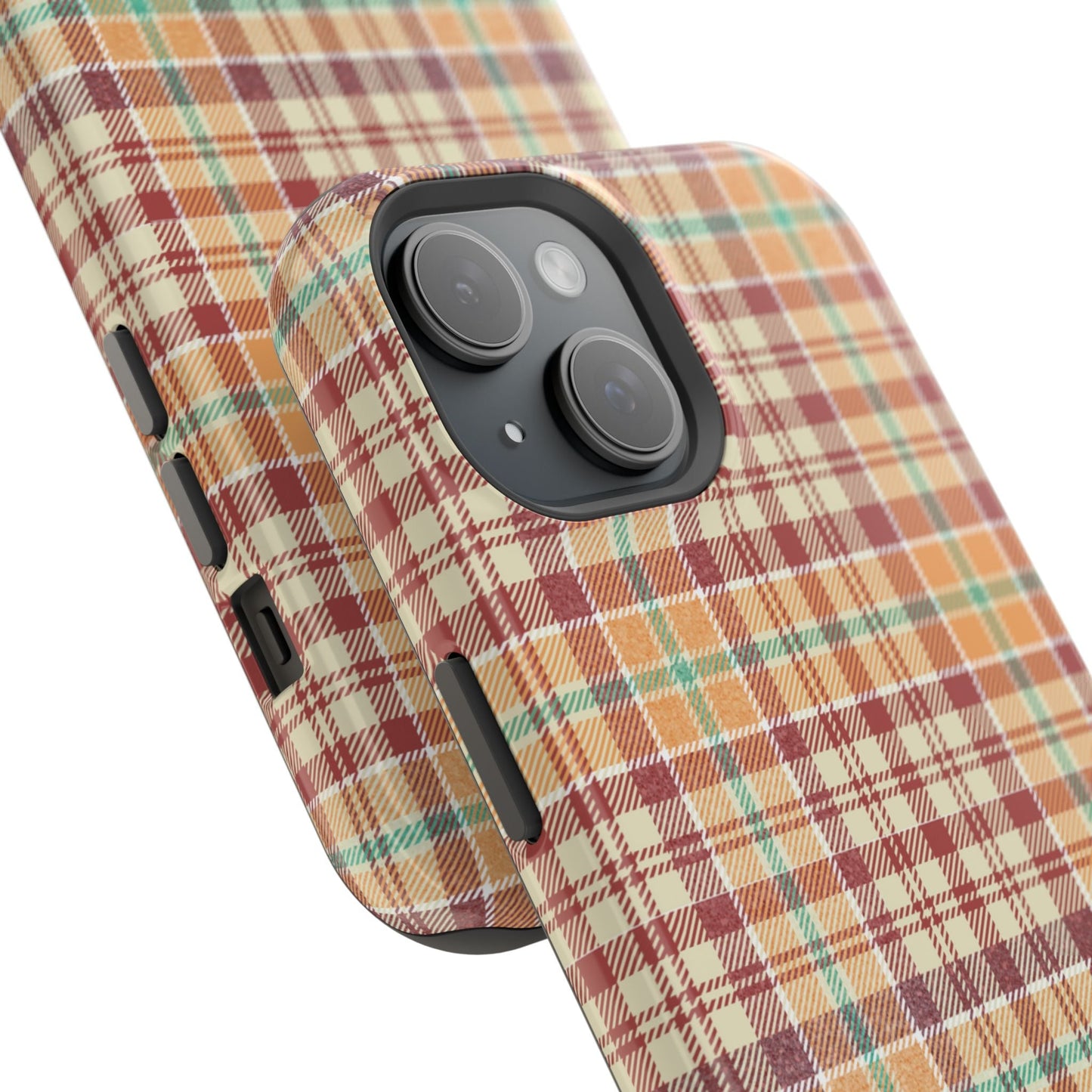 Retro Chic Plaid MagSafe iPhone Case in Red, Orange, Green & Cream – Vintage Design Meets Modern Tech - BOGO Cases