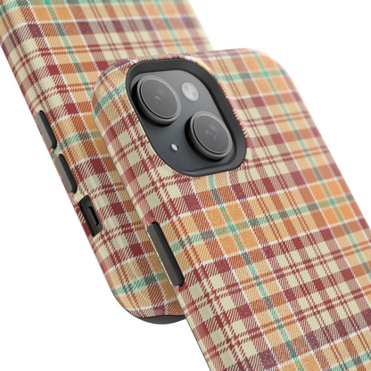 Retro Chic Plaid MagSafe iPhone Case in Red, Orange, Green & Cream – Vintage Design Meets Modern Tech - BOGO Cases