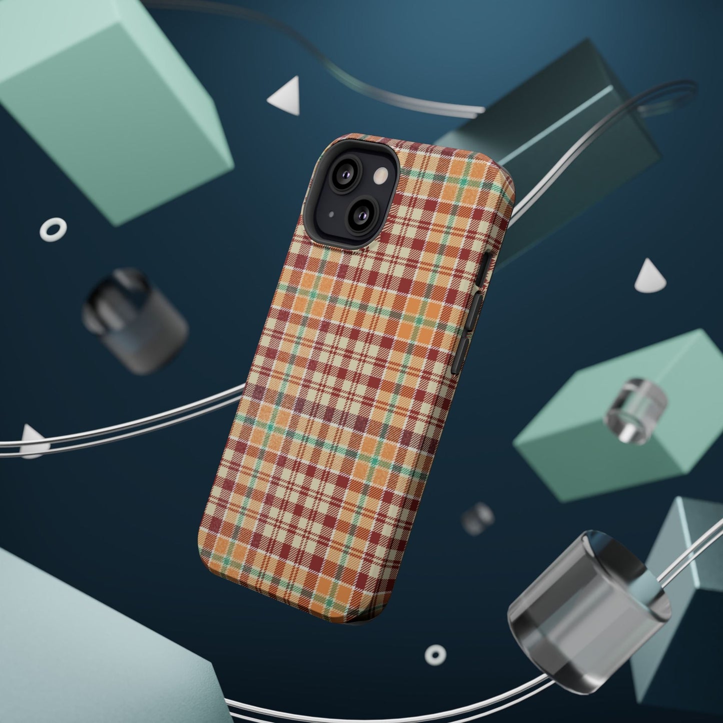 Retro Chic Plaid MagSafe iPhone Case in Red, Orange, Green & Cream – Vintage Design Meets Modern Tech - BOGO Cases